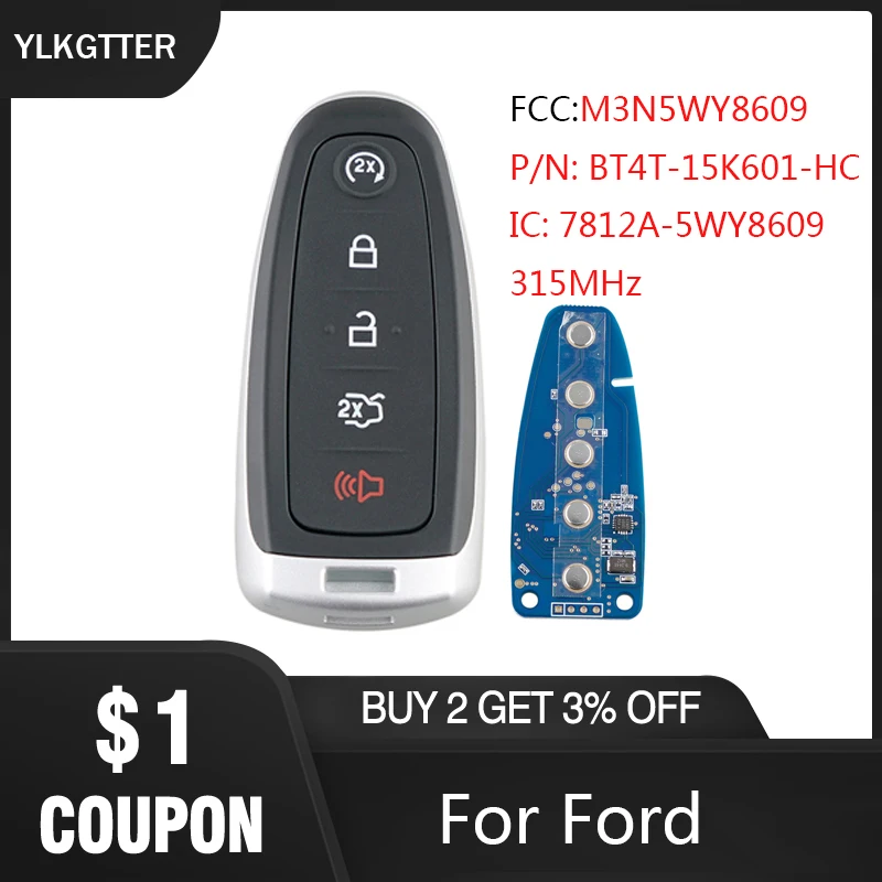 

YLKGTTER умный дистанционный ключ без ключа брелок для Ford Edge Escape Explore экспедиция Flex Focus Taurus Автомобильный ключ с M3N5WY8609 315 МГц