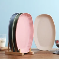 4pcs wheat straw plate set dishes oval unbreakable lightweight dessert dinner plates microwave safe kitchen accessories