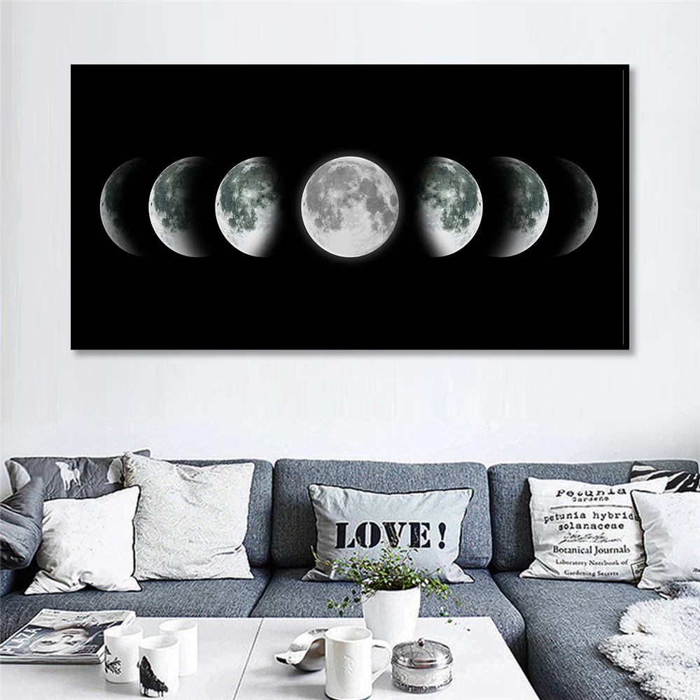 Звездное небо луна звезда Плакат Wall Art Холст Для Живописи принт Черный и белый