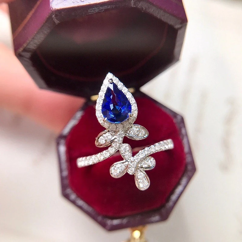 

18k diamond ring natural sapphire carat ring natural royal blue ring wedding diamond ring