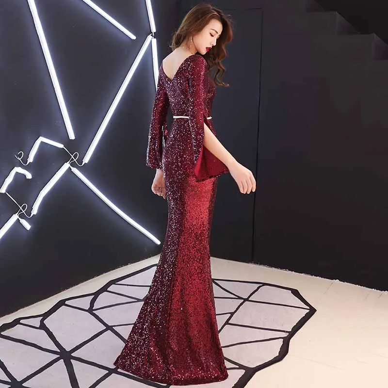 AnXin SH принцессы цвет красного вина Искра Русалка вечернее платье вечерние Винтаж