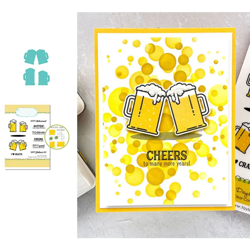 

Cheers Beer Cup Glass Cutting Dies & Stamps Scrapbook Dariy Decoration Stencil Embossing Template Diy Greeting Card Handmade