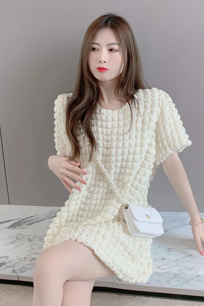

COIGARSAM Short Sleeve Women dress Summer Loose V-Neck Dresses Apricot 0632