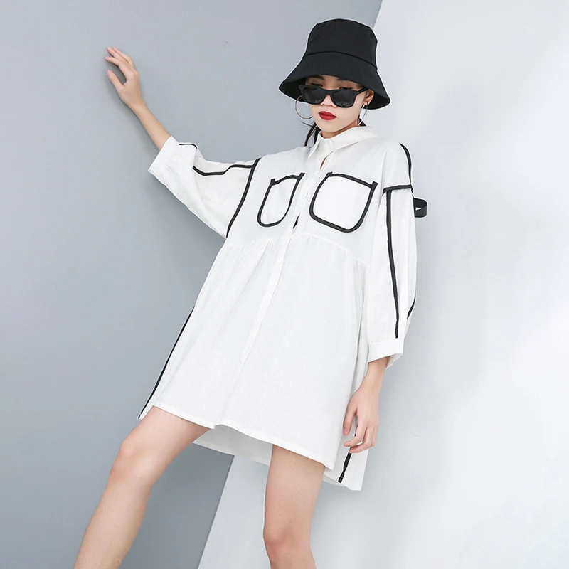 

Printed Women Pattern Big Size Long Blouse New Lapel Long Sleeve Loose Fit Shirt Fashion Tide Spring Autumn 2021 1DD2313