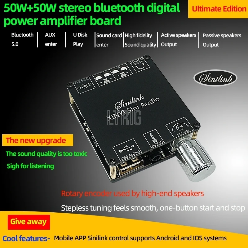 

LTRIG custom 1Pcs XY-C50L/C50H Bluetooth Wireless Audio Digital Power amplifier Stereo board 50Wx2 Amp Amplificador 3.5MM APP