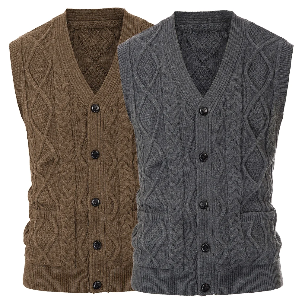 

Men's Knitted Vest Cardigan tops clothes autumn winter Sleeveless Sweater Stylish V-Neck Button Placket vintage slim jumpers
