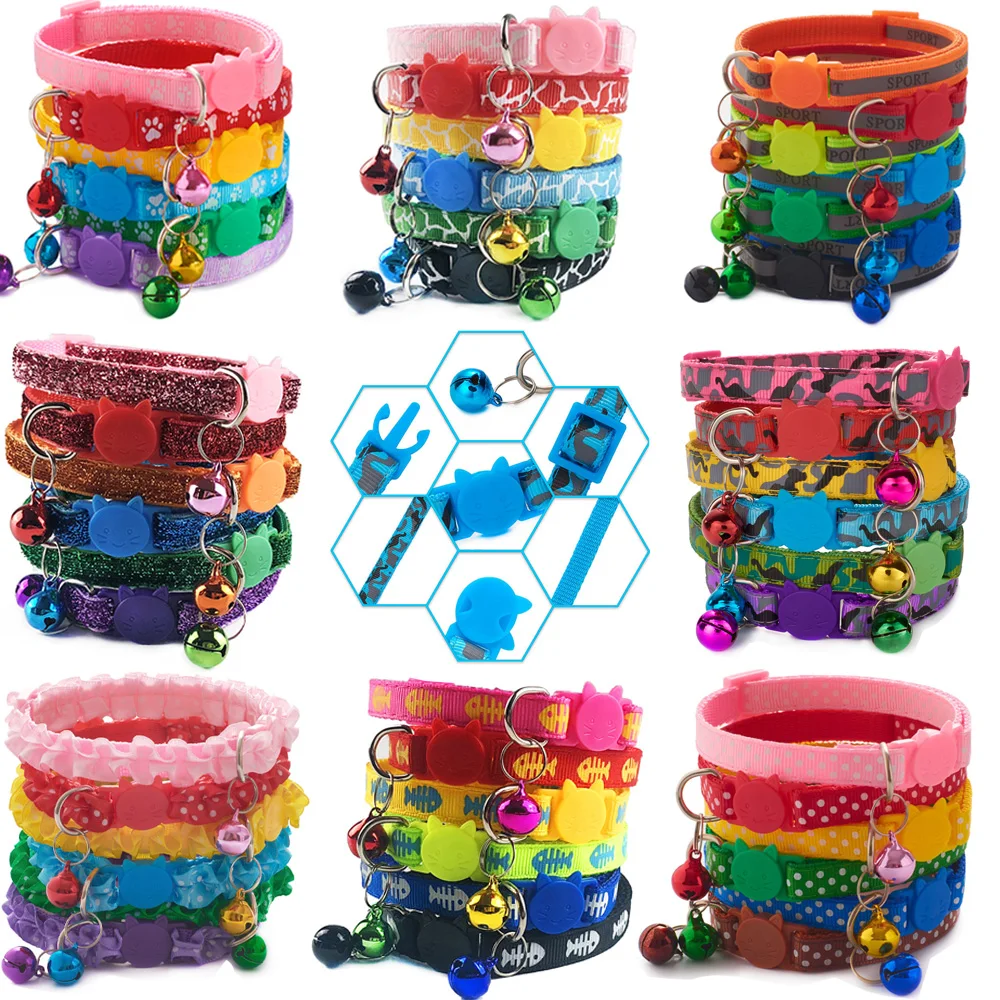 

Wholesale 100pcs Dog Cat Accessories Dog Cat Puppy Collar Bell Adjustablt Buckle Pet Dog Collars Safety Leads For Cat Dog Collar