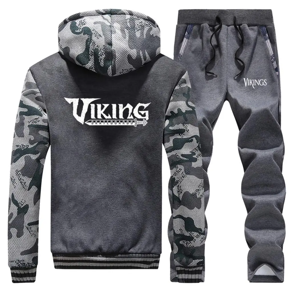 Спортивный костюм VIKINGS, теплая зимняя флисовая толстовка с капюшоном, Мужская камуфляжная куртка, Мужская куртка на молнии+ штаны, 2 шт. в комплекте, спортивный костюм, верхняя одежда