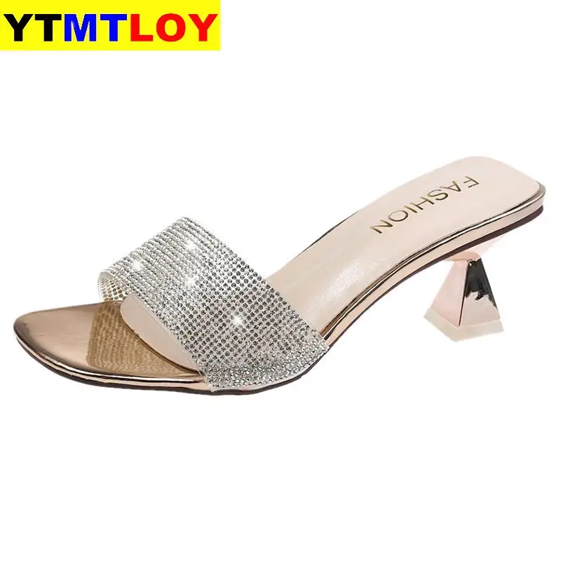 Сандалии женские с открытым носком прозрачные тапочки на высоком каблуке