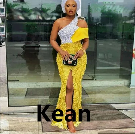 

Вечернее платье-Русалка с желтым разрезом на одно плечо, платье для выпускного вечера из Дубая, арабской, Саудовской Аравии, индивидуальный ...