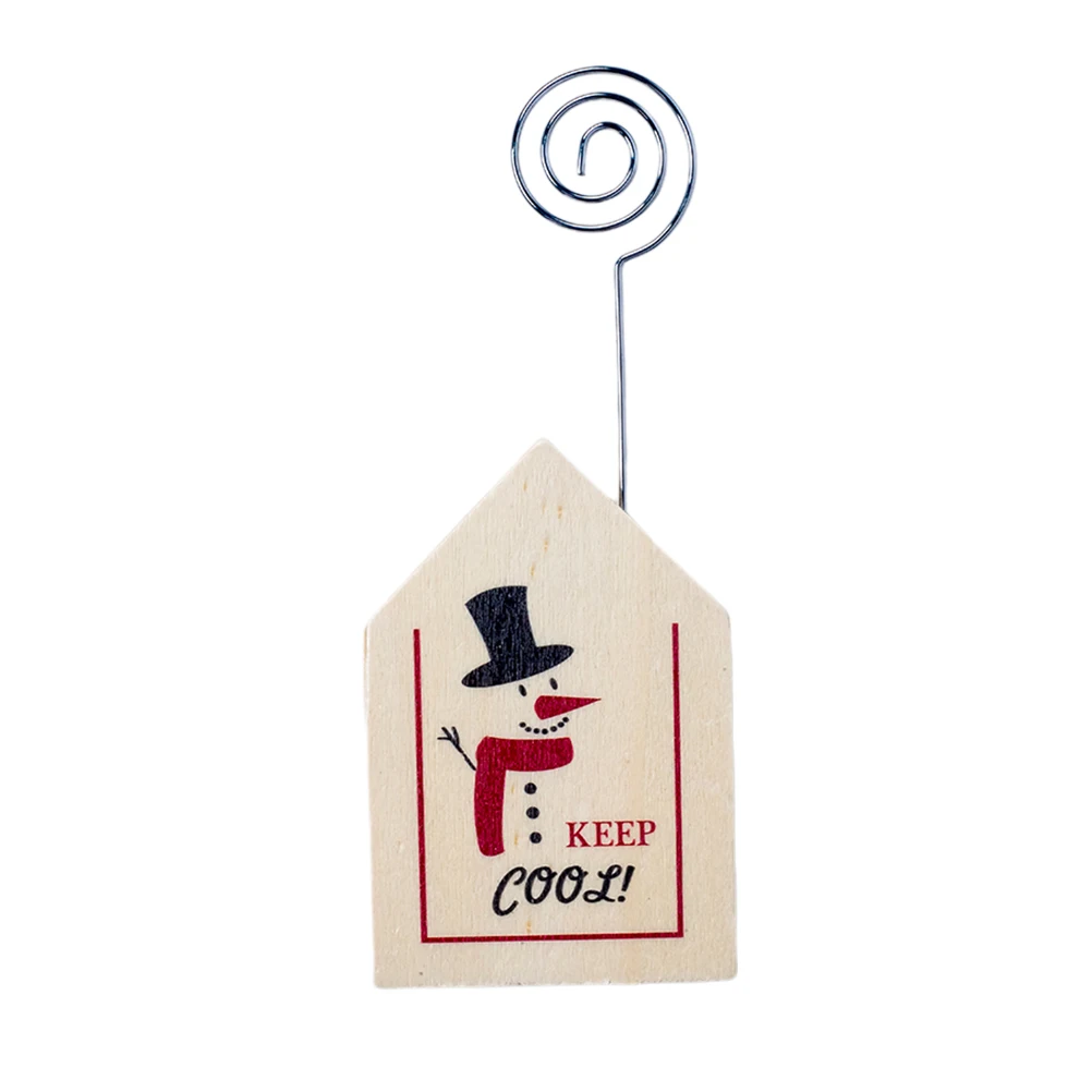1pc Snow Man Printed Wooden Christmas Card Clips Message Photo Holder Stand Ornament Wood Memo Clip | Дом и сад