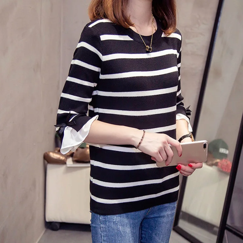 2020 женская футболка свободного покроя с круглым вырезом полосатая для женщин