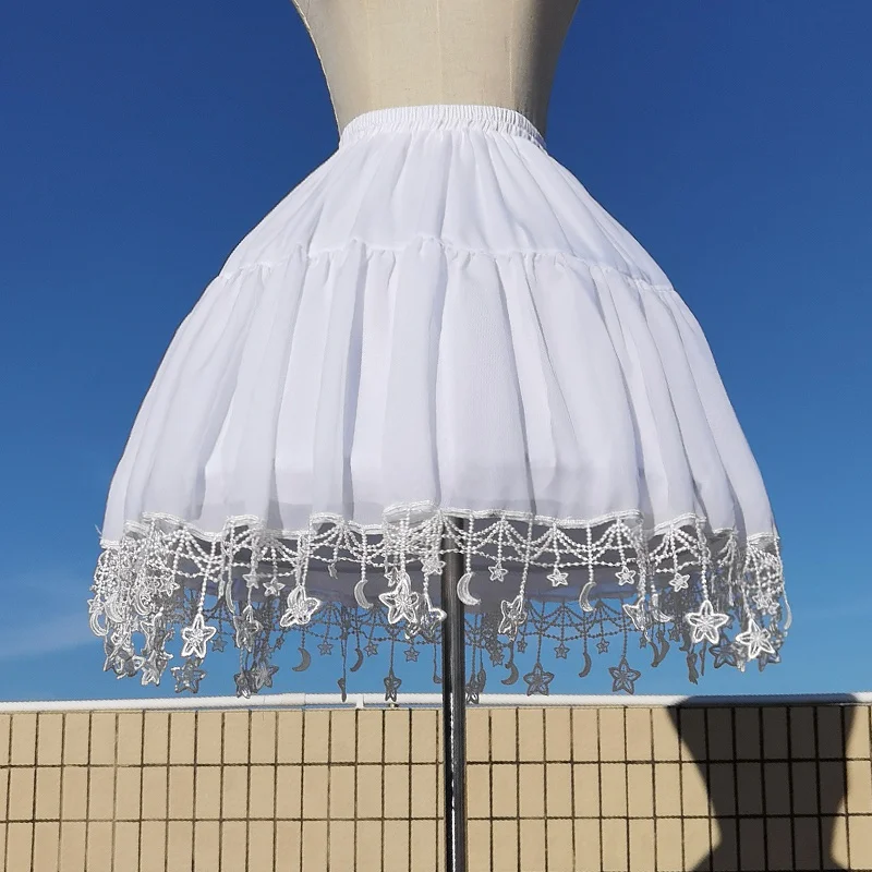 

Women Girls Lolita Petticoat Crinoline Mesh Tutu Skirt Moon Star Ruffle Underskirt High Waist Adjustable Cosplay Retro