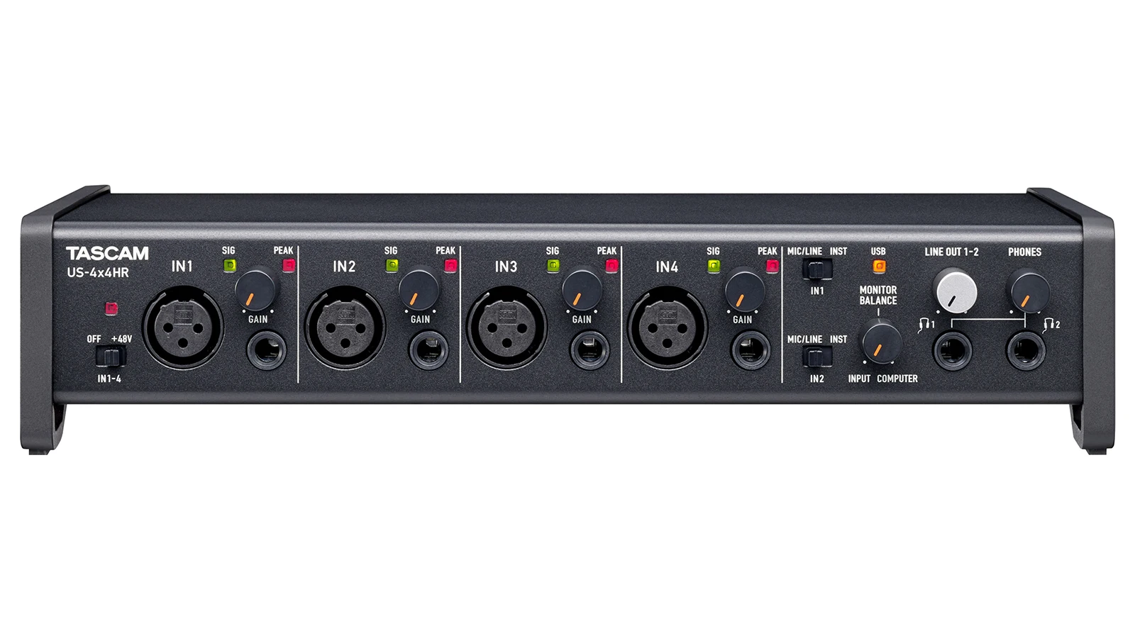 Tascam us-4x4HR Профессиональный USB аудио/MIDI интерфейс с 4 микрофонами/линейными входами