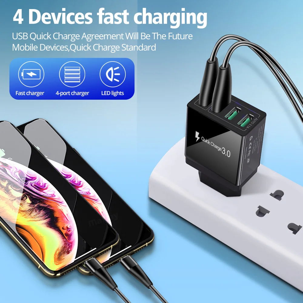 Universal Usb Fast Charger Quick Charge Qc3.0 4.0 Wall Mobile Phone Tablet Charge for Iphone 11 Samsung Huawei Charging Adapter