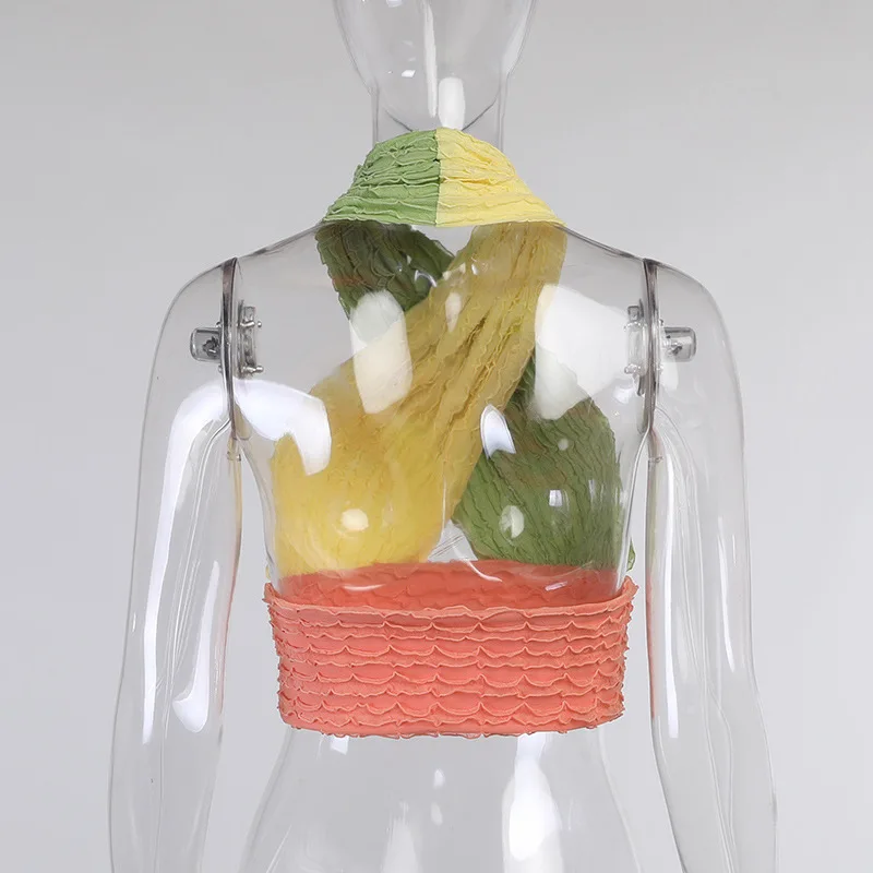 

YICIYA 2021 Patchwork Hollow Out Knit Tank Top Women Halter Neck Summer Sleeveless Backless Sexy Off Shoulder Y2K Party Tank Top