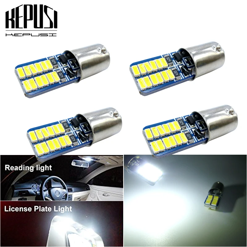 

4PCS BA9S T4W Canbus LED bulb 24SMD 3014 LED chips for automobile wedge marker car light white Parker Bulbs License Plate Light