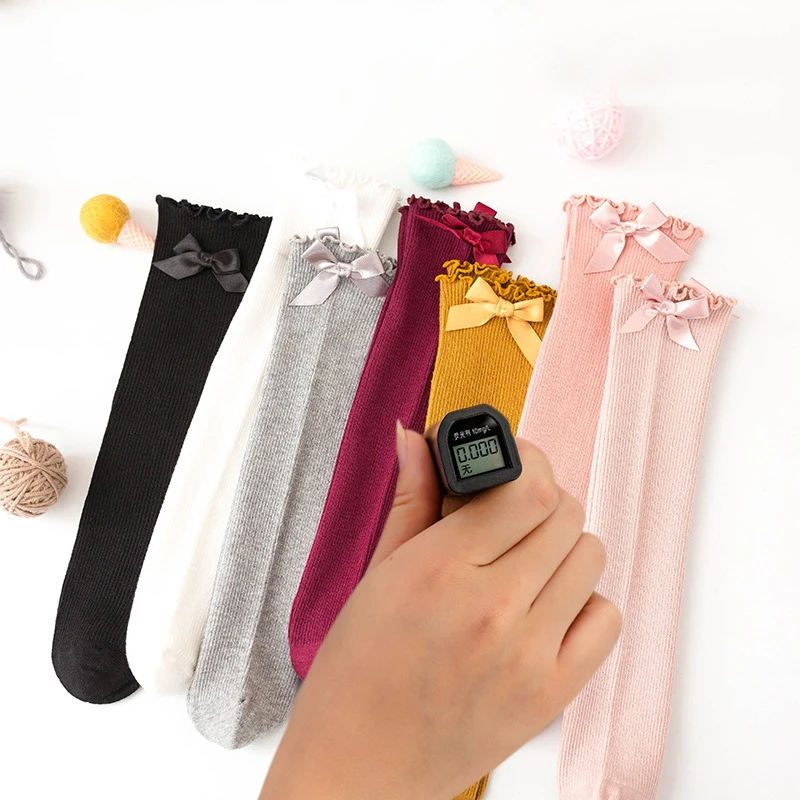 Новинка осенние детские носки для девочек большие банты длинные женские белые
