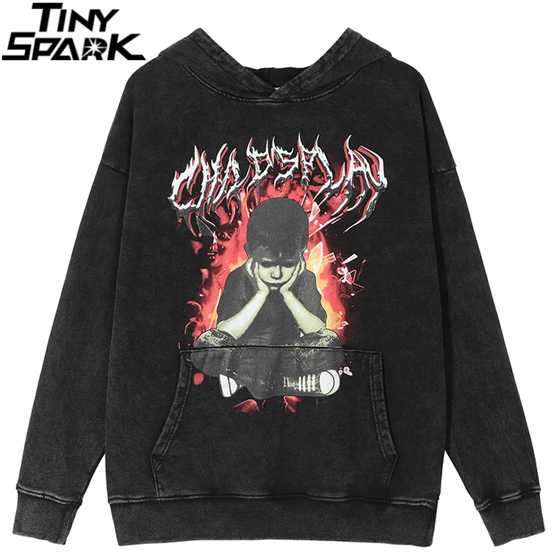 

Hip Hop Washed Hoodie Streetweart Sweatshirt Boy Fire Flame Print Pullover 2021 Men Autumn Harajuku Cotton Casual Sweatshirt