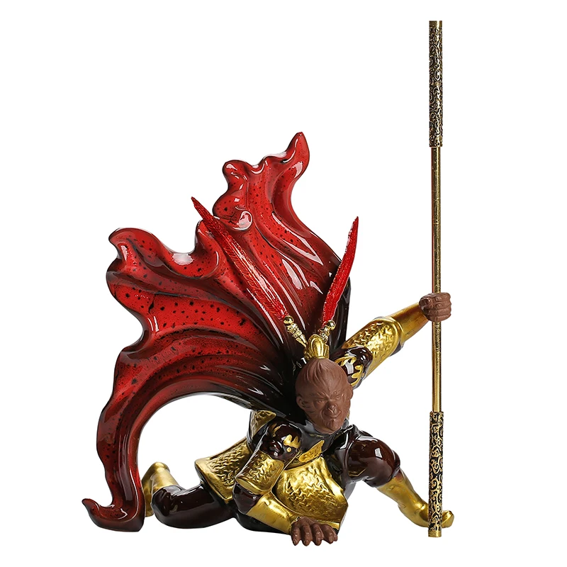 

Porcelain 27cm Monkey King Sculpture Ceramic Statue Lucky Chinese Sun Wukong Feng Shui Home Decor