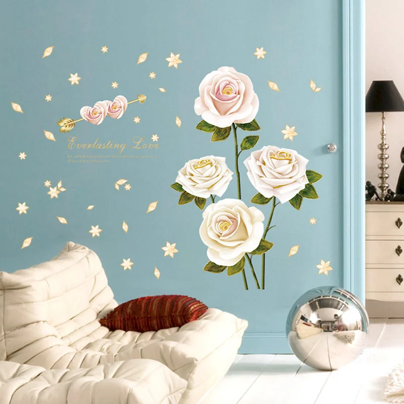 1 комплект белые розы ПВХ Виниловые наклейки на стену съемный домашний декор DIY