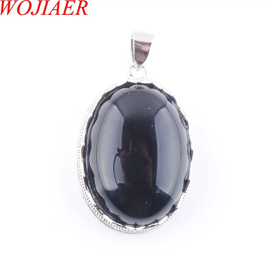 

WOJIAER 5Pcs/Lot Oval Natural Stone Pendants Crystal Quartz Bead Silvers Jewelry for Female Men Necklace Making PBN329
