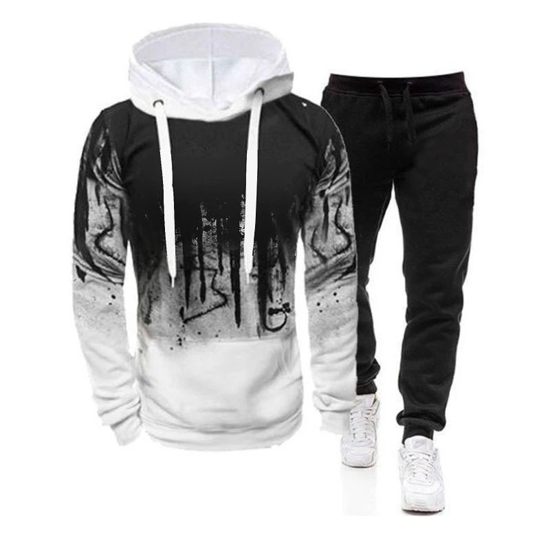 

Men's suit hoodie suit men's sportswear plus fleece hoodie + sweatpants 2-piece set autumn and winter men's warm clothing pullov