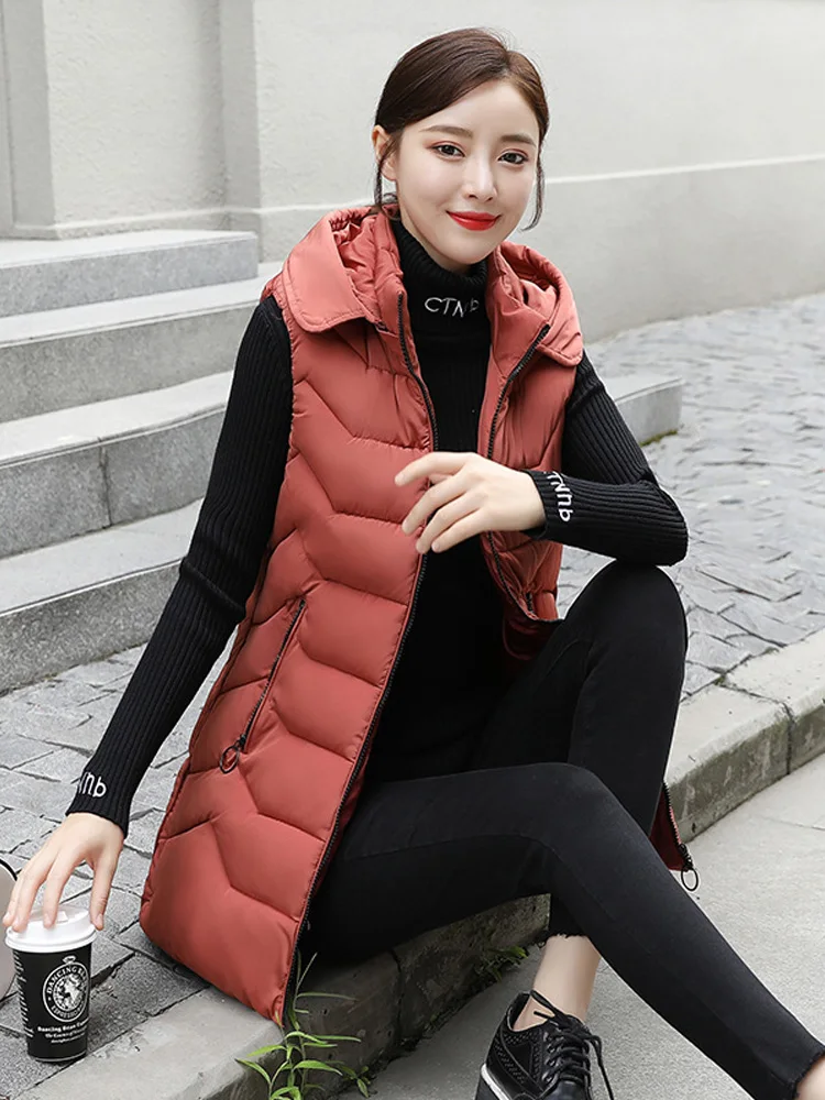 2020 осень зима хлопковая пуховая куртка для женщин средней длины без рукавов