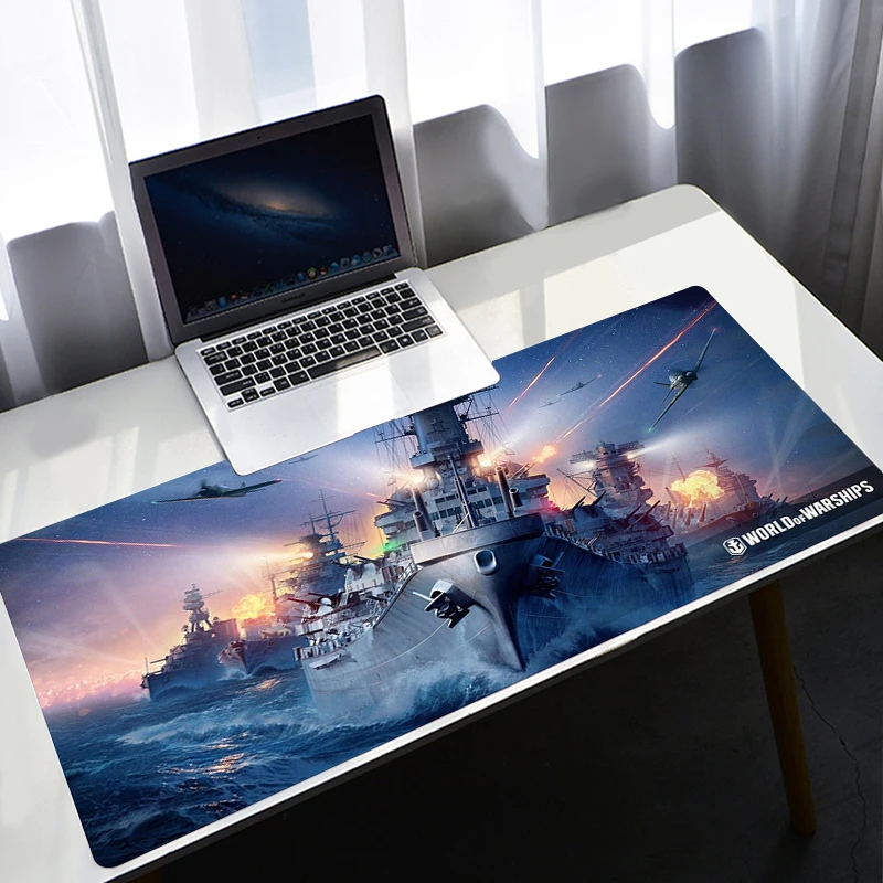 Большой игровой коврик для мыши World of warship с застежкой по краям клавиатуры
