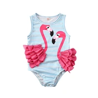 baby kids girls 3d flamingo striped swimsuit one piece swimwear sleeveless girl monokini swimsuit bathing suit beachwear