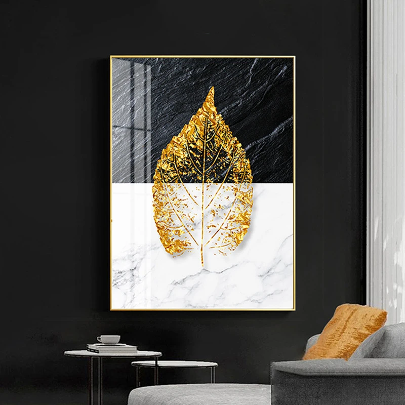 Винтажные плакаты с изображением золотых листьев абстрактная картина на стену