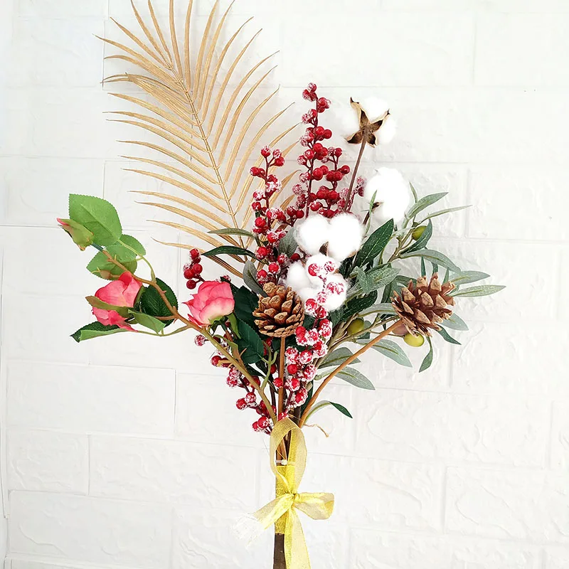 

Christmas Tree Decoration Berry Naturally Dried Cotton Stems Artificial Flower Farmhouse Floral Decor DIY Bouquet Home Decor