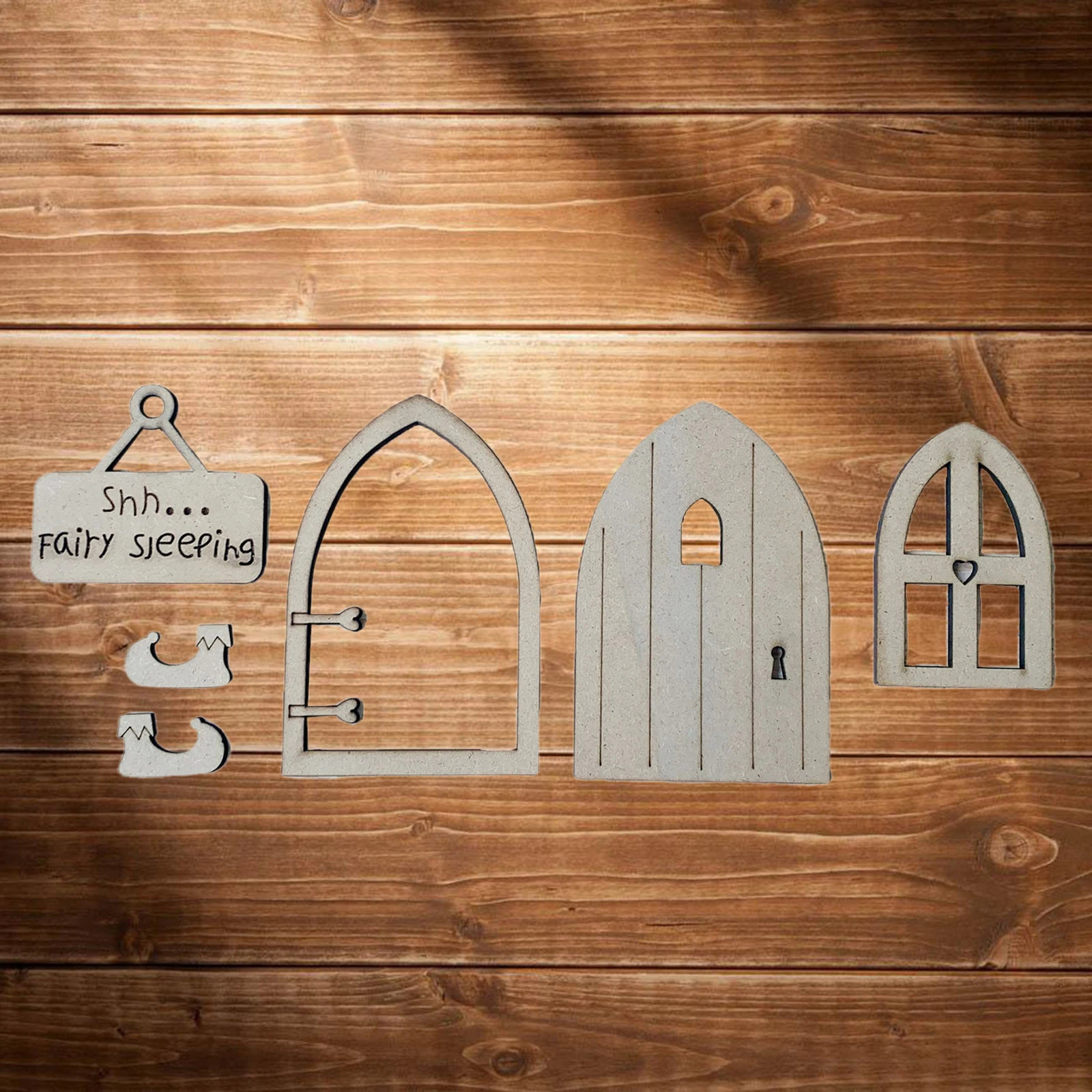 

Wooden Miniature Sleeping Fairy Door Window Boots Kit Outdoor Tree Decor Garden