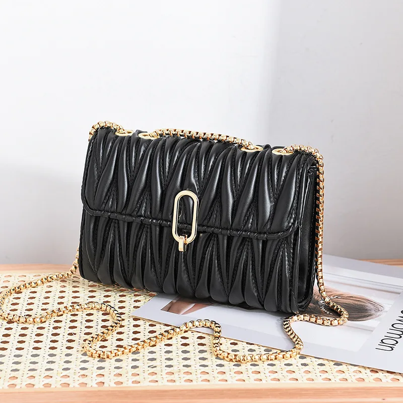 

Wrinkled Skin PU Leather Crossbody Bags for Women 2021 Mini Shoulder Bag with Metal Hasp Lady Travel Chain Handbags A237