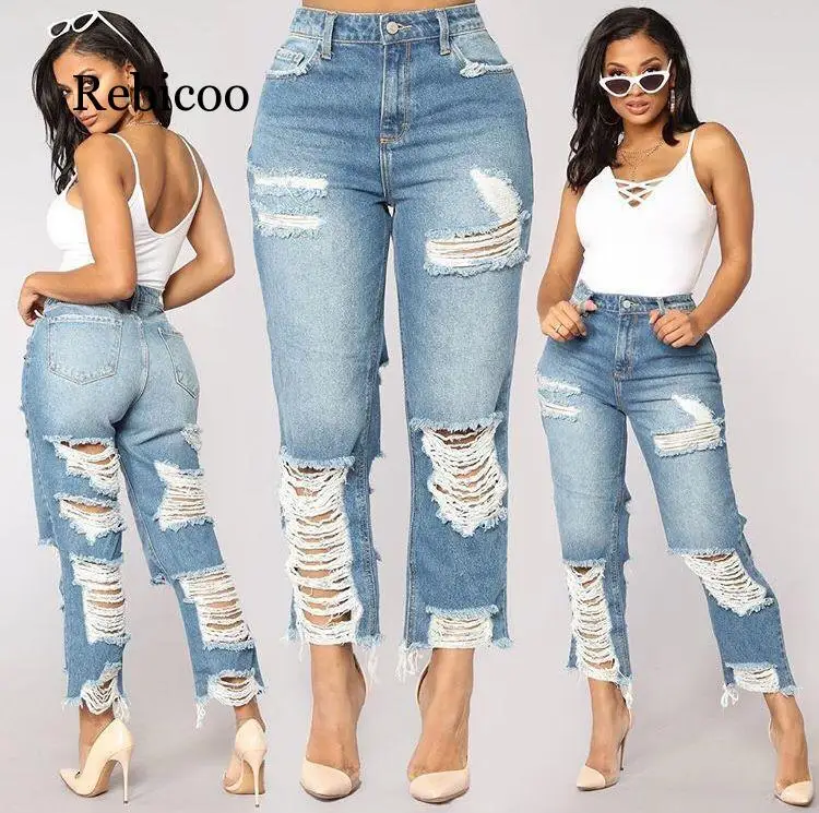Женские сексуальные рваные джинсы для девочек с высокой талией женские