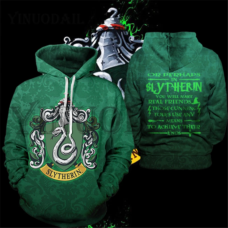 Slytherin YINUODAIL мужские спортивные толстовки волшебства 3D худи; Толстовка Хогвартс, слисерин, Гриффиндор Комплект's Streetwear Косплэй костюм - Цвет: Slytherin