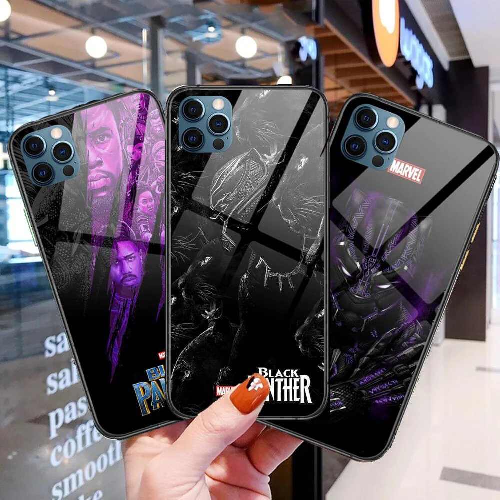 

Black Panther Marvel Glass Case For iphone 13 12 11 Pro Max 12Pro XS Max XR X 7 8 Plus SE 2020 mini Case Tempered Back Cover