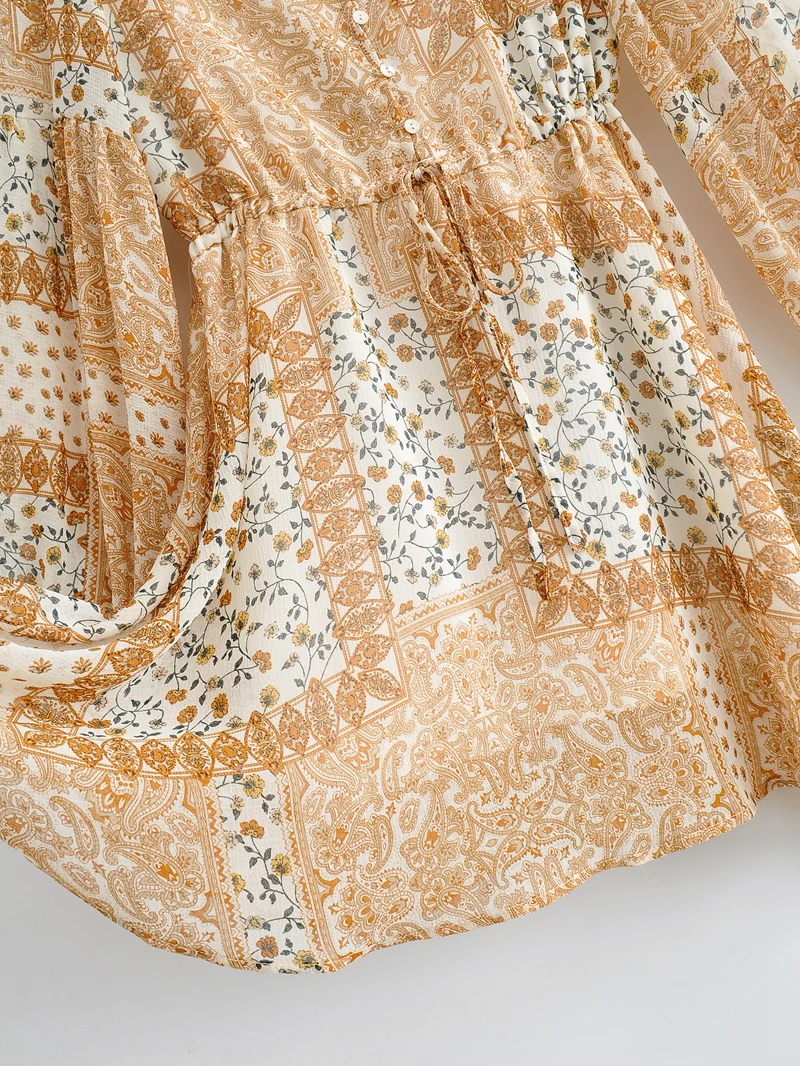 Женское богемное шифоновое платье с цветочным принтом Пляжное мини-платье