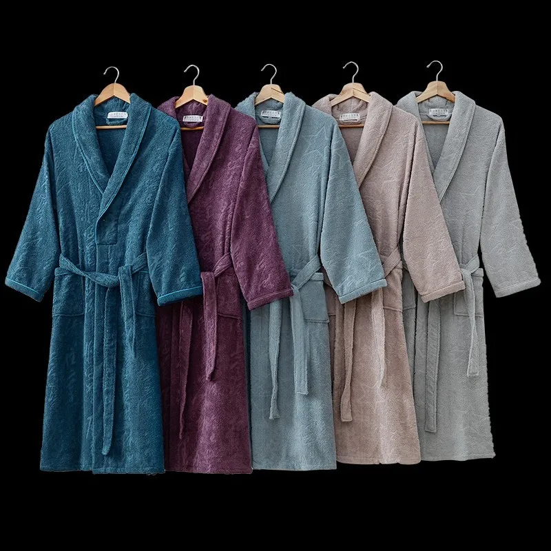 

Men Sexy Cotton Toweling Terry Kimono Bathrobe Gown 2021 New Male Robe Nightgown Soft Couple Sleepwear Home Clothes Nightwear