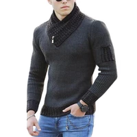 stylish men sweater knitted long sleeve scarf collar simple men sweater soft color block slim blouse casual sweater streetwear