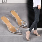 Туфли-лодочки женские прозрачные, высокий каблук, заостренный носок, без застежки, ПВХ, пикантные модные, для свадьбы, вечеринки, Роскошные, 2020