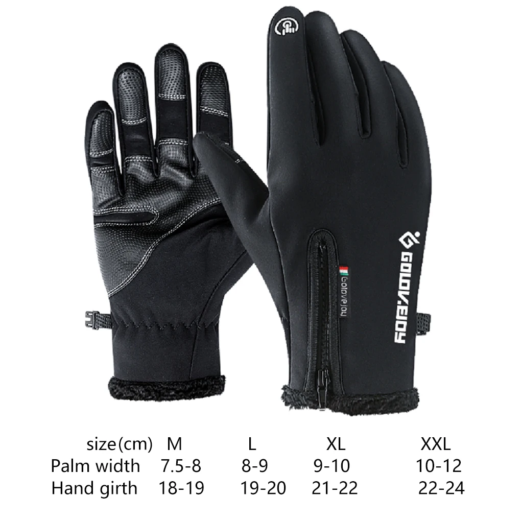 

1 Pair Outdoor Warm Keeping Gloves PU leather windproof Gloves Cycling Skiing Fishing Touch Screen Zipper Gloves