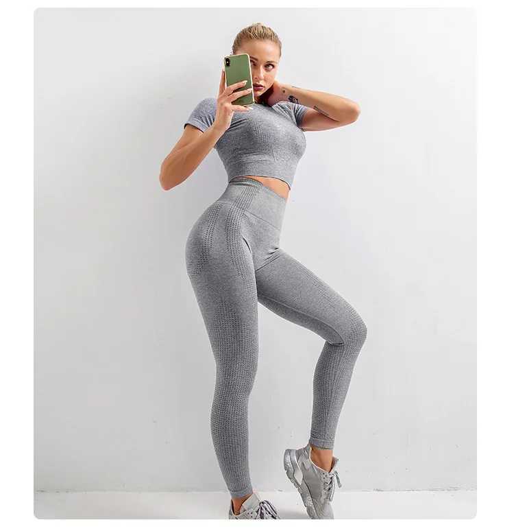 

Seamless Yoga Clothing Suit Knit Short-sleeve Hip-lifting Elastic Fitness Exercise Tracksuit Women Yoga Clothing Gym Yoga Sets