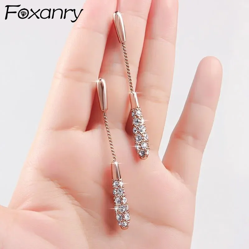 

Evimi Prevent Allergy S925 Silver Color Ear Pin Stud Earrings For Women Trend Elegant Sparkling Zircon Tassel Bride Jewelry