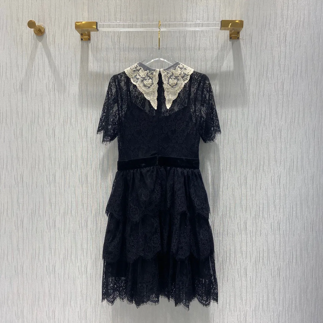 Роскошный дизайн 2021 Весенняя коллекция черное кружевное милое стильное платье с