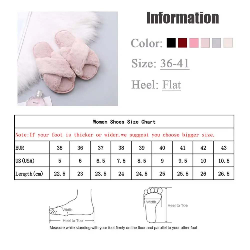 

Women Fluffy Winter Sandal Cross Plush Open Toe Sandal Soft Flat Shoes Warm Faux Fur Slipper Home Female Shoes WJ004