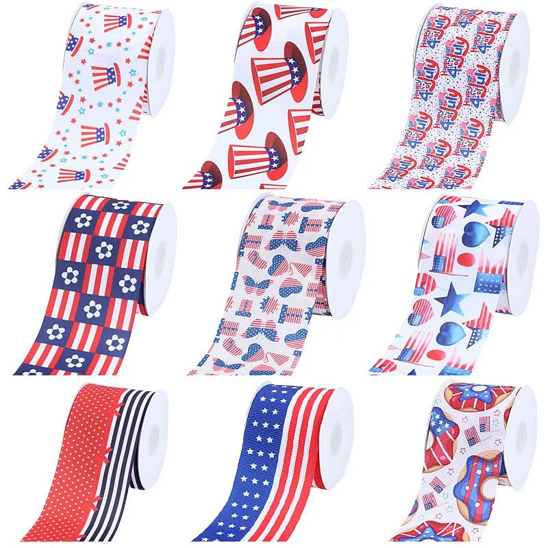 

Корсажная лента Listones July 4 с принтом, узор с американским флагом, 10 ярдов/партия, для творчества, праздничные поделки, материал для украшения б...