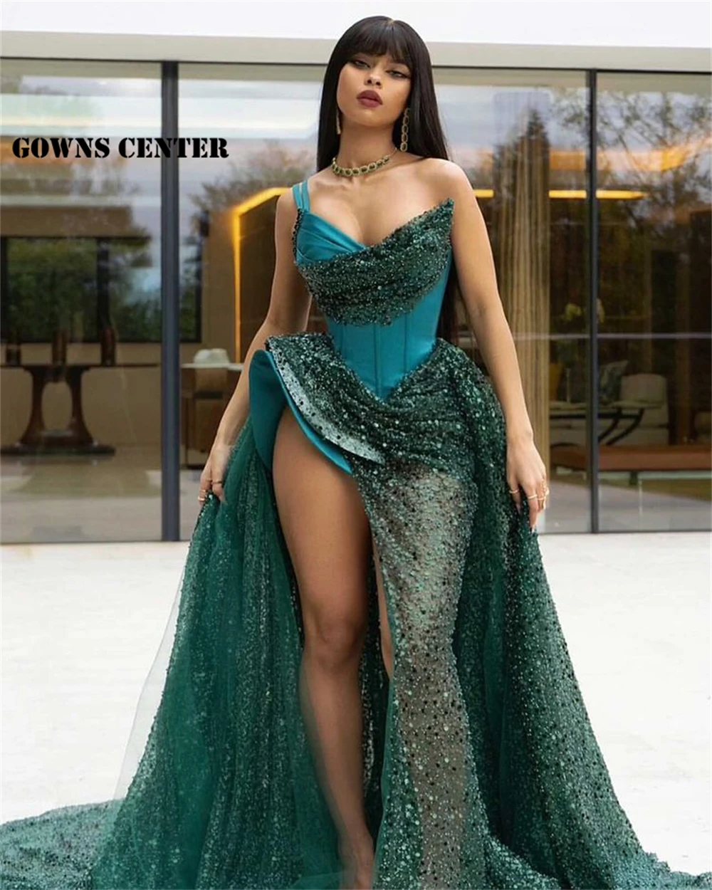 

One Shoulder Celebrity Dresses Mermiad Party Dresses Women Evening Slit Prom Gown Spaghetti vestidos elegantes para mujer