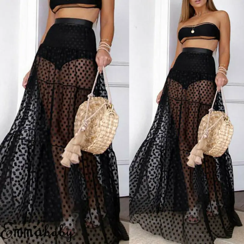 Женская юбка ретро с узором в горошек прозрачная сетчатая плиссированная