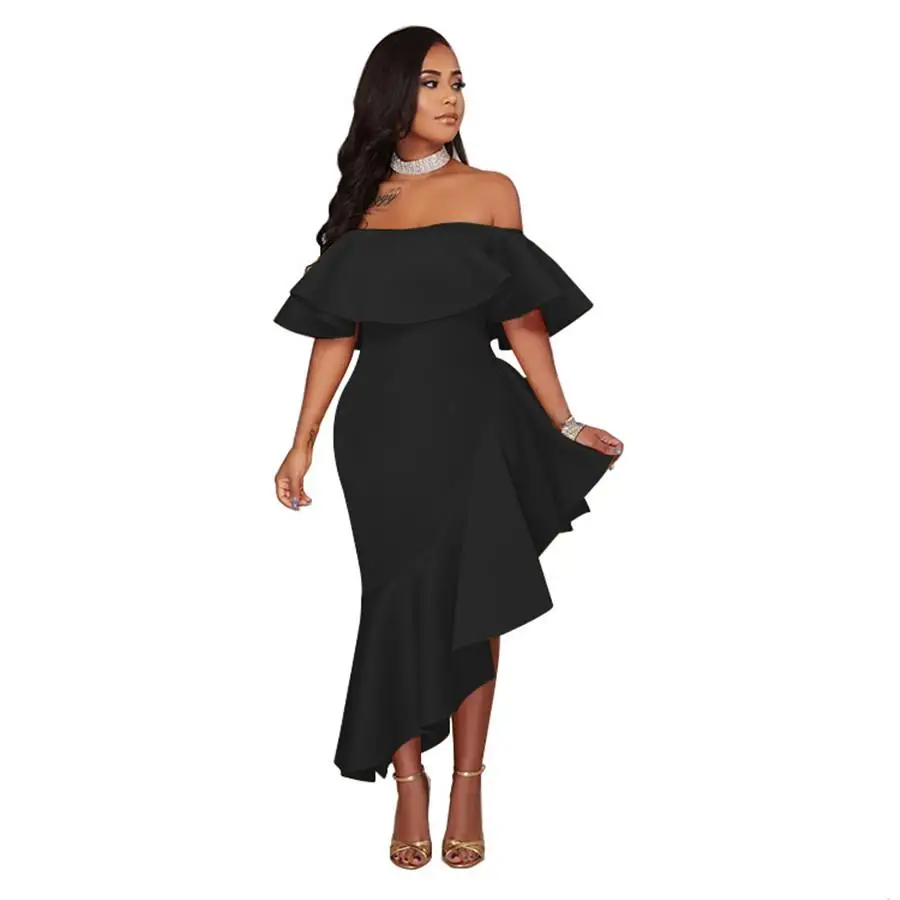 

Women Plus Size summer dress Vintage Ruffled off shoulder Party Elegant 2019 Tops Explosion Dress
